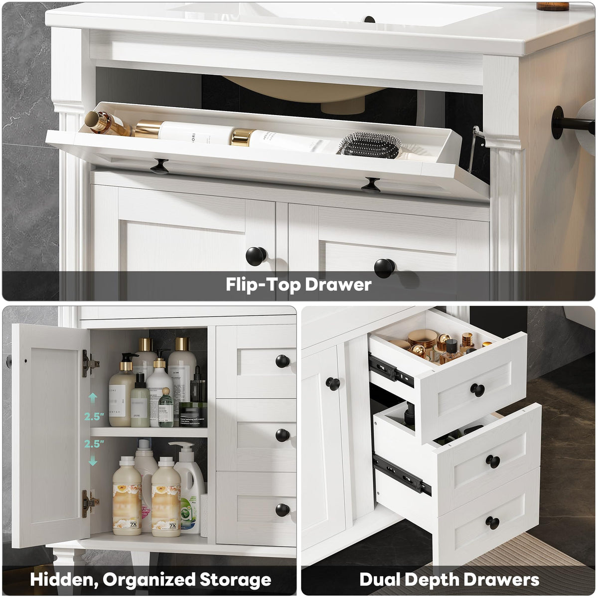 LIKIMIO 36 Inch Bathroom Vanity with Sink, Adjustable Solid Wood Legs