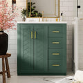 30 Inch Green Bathroom Vanity with Sink & Gold Handles,Light Luxury