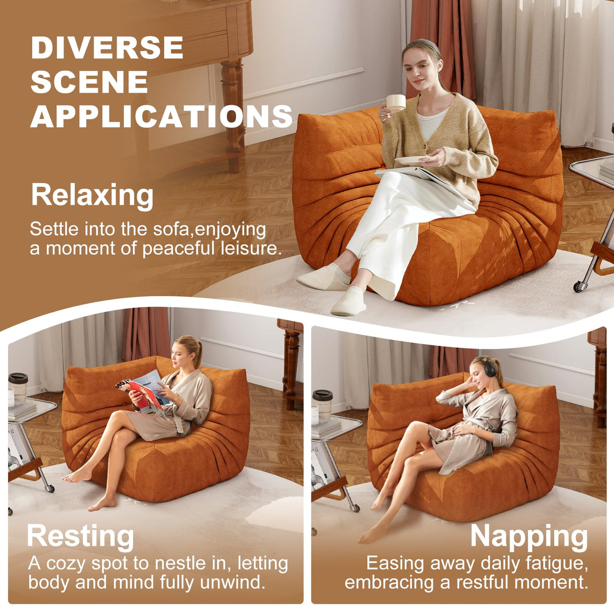 Bean Bag Chair for Adults, Memory Foam Bean Bag Sofa with Waterproof Fabric