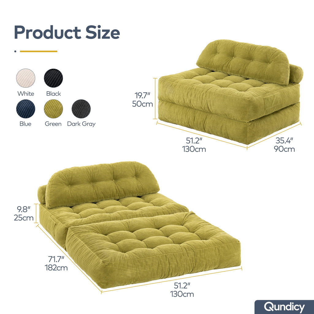 Convertible Corduroy Floor Sofa, 3-in-1 Folding Lazy Sofa Bed with Adjustable Backrest, Soft Bean Bag Chair Lounger for Living Room, Bedroom, Guest Room, Oversized Sleeper Chair