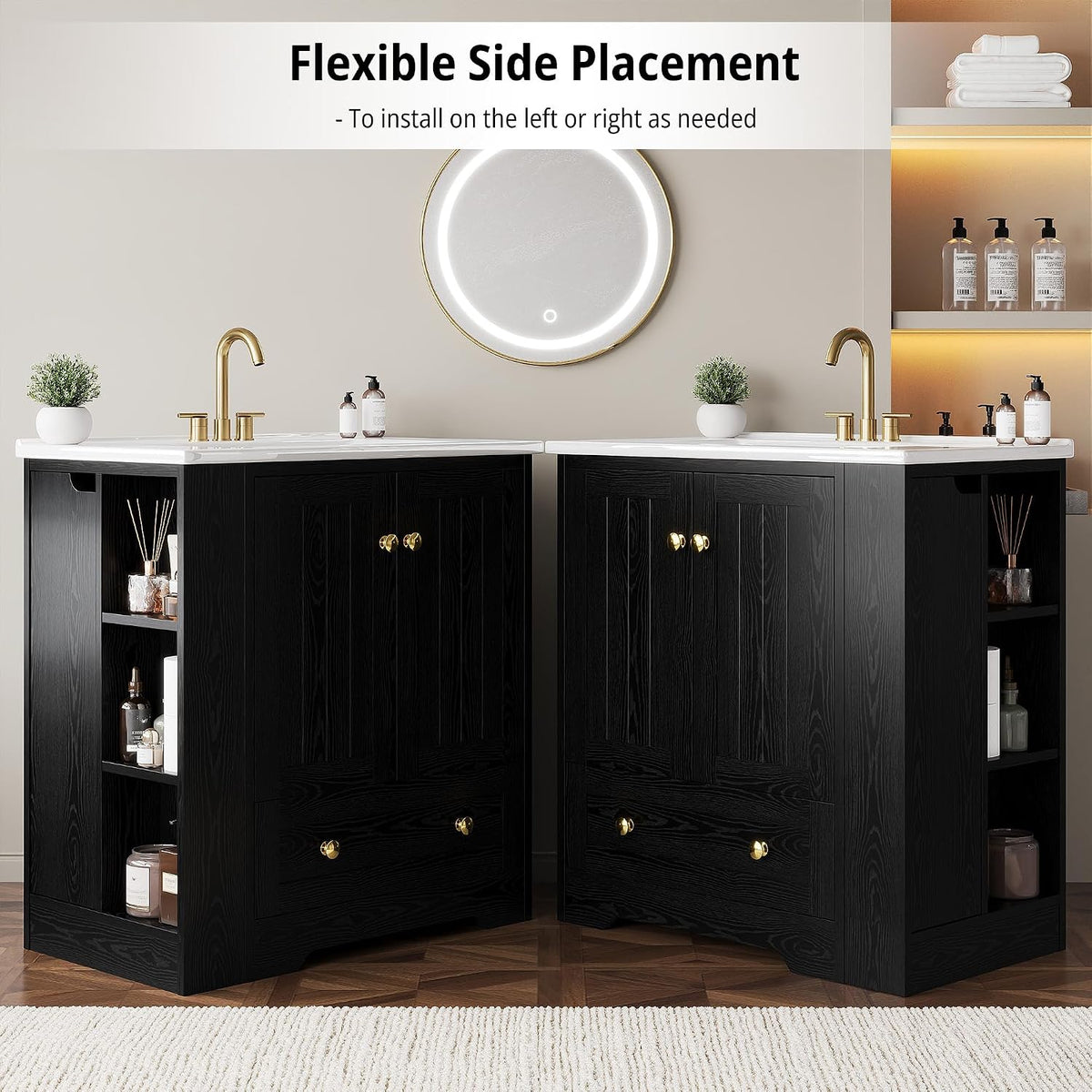 IRONCK Bathroom Vanity with Ceramic Sink, 30" Bathroom Cabinet, Black