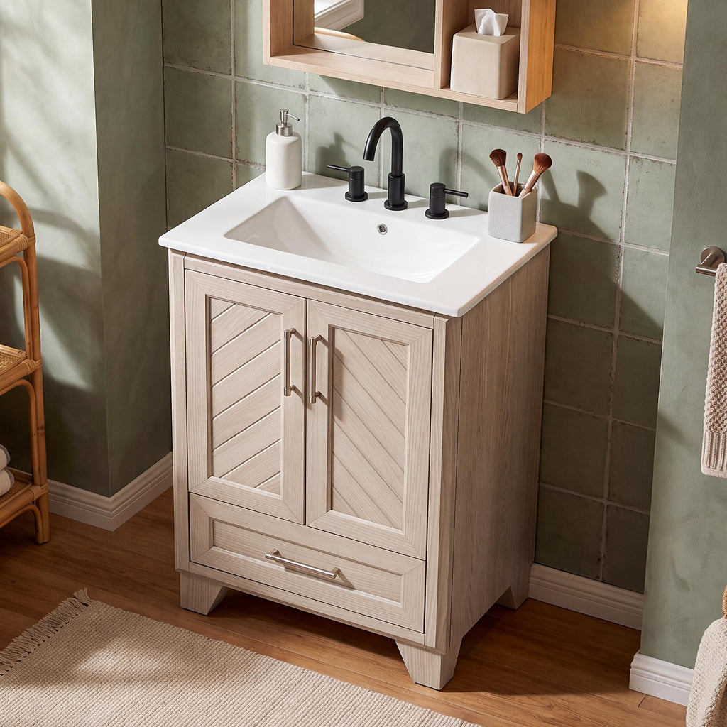 Tribesigns 30 Inch Bathroom Vanity with Sink, Water-Resistant Door, Walnut