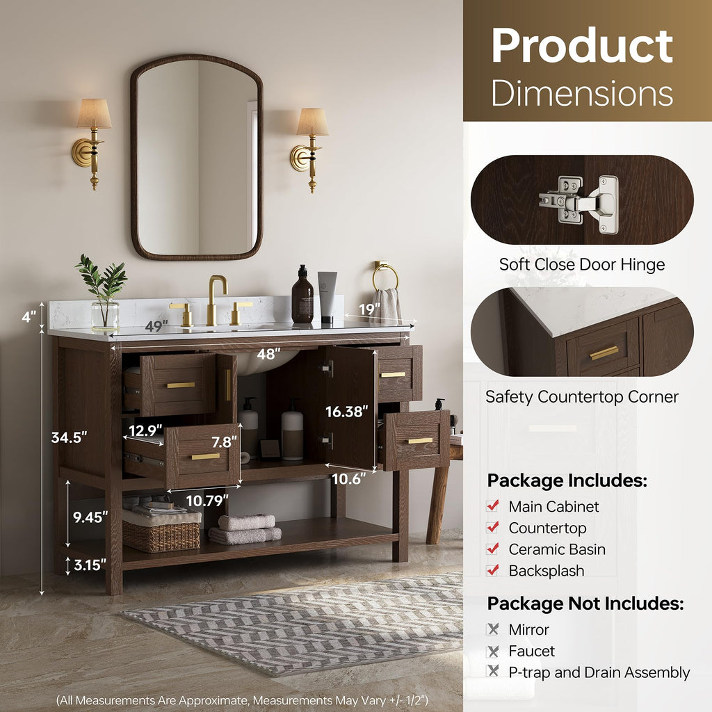 42 Inch Bathroom Vanity with Sink, Fully-Assembled, Walnut