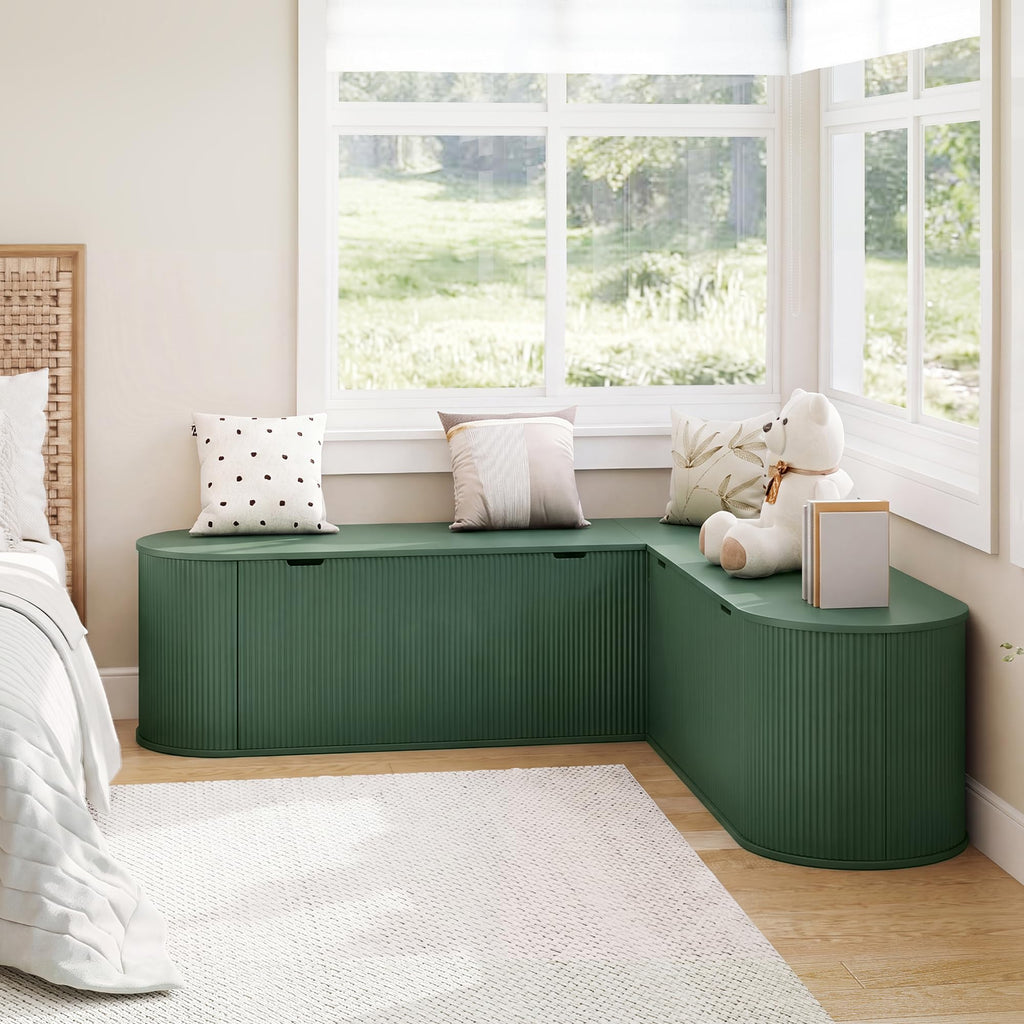 RARZOE 43.3" Fluted Storage Chest, Oval Storage Bench with 4 Wheels,(Green)