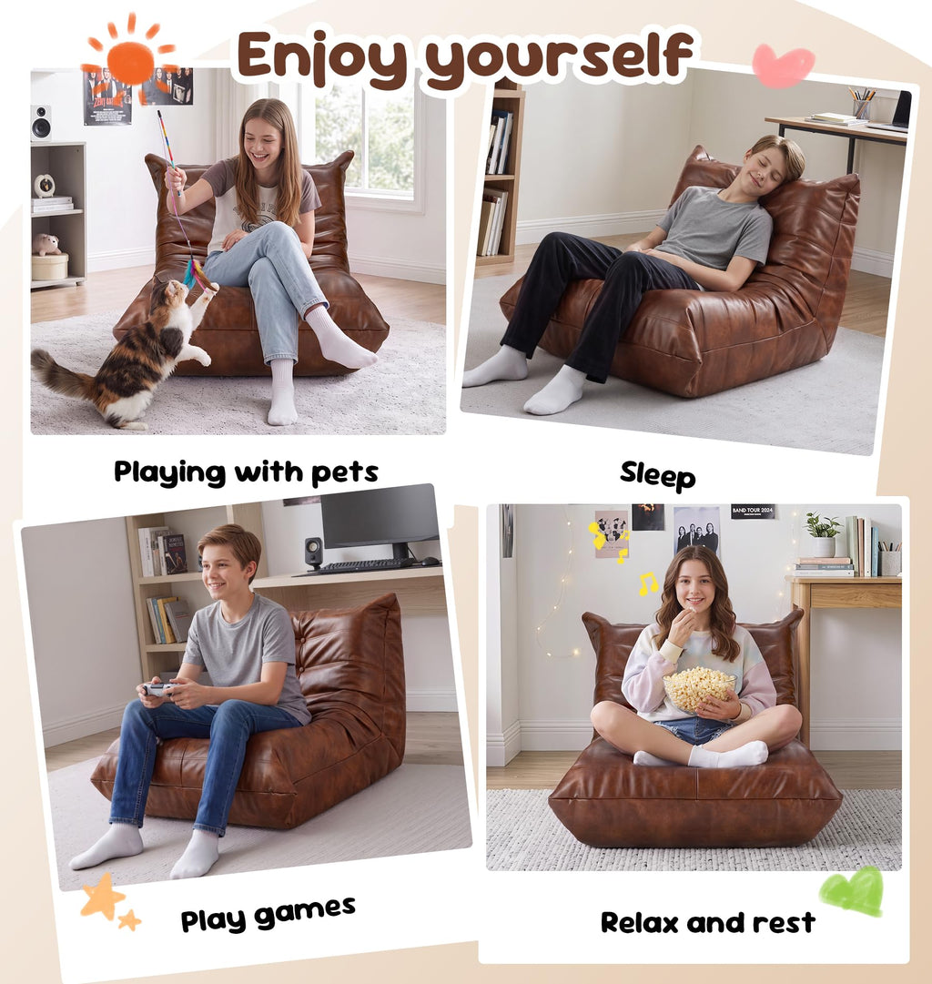 Hobestluk Bean Bag Chair Adult Leather Togo Chair Memory Foam Living Room