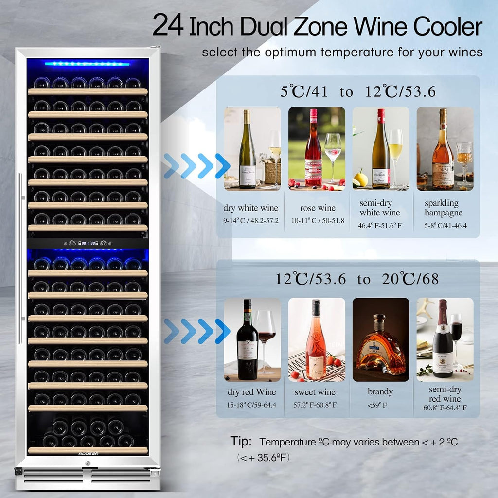 BODEGA 24" Dual Zone Wine fridge,174 Bottles Wine Cooler Refrigerator