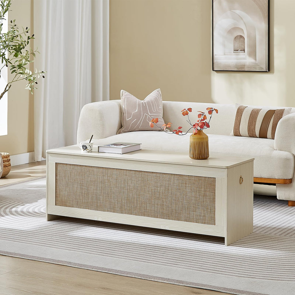 51.2" Storage Chest Extra Large, Rattan Storage Bench,(Cherry Brown