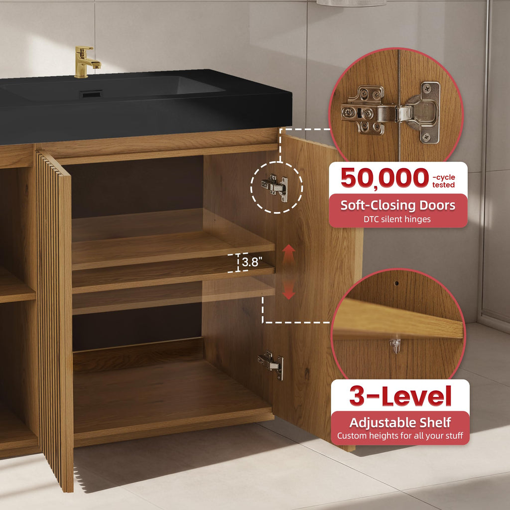36â Modern Bathroom Vanity with Black Sink, Smoked Brown