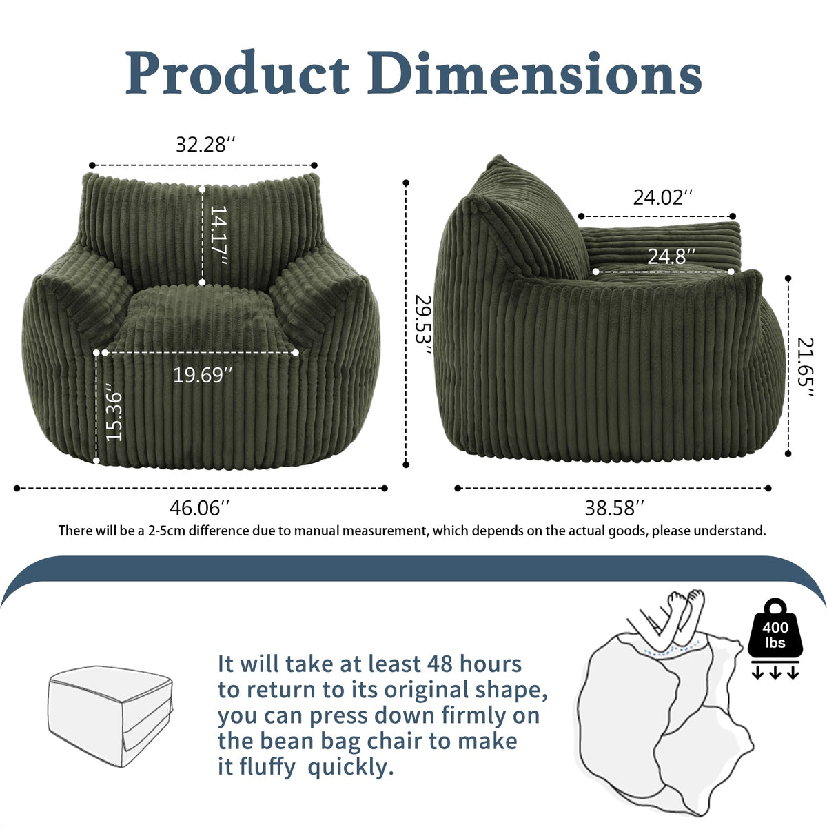 3-in-1 Giant Bean Bag Chair for Adults & Kids, Convertible Floor Sofa to Mattress, Memory Foam Beanbag Chair with Washable Cover, Multi Functional Lounge Couch for Bedroom, Living Room (Dark Grey)