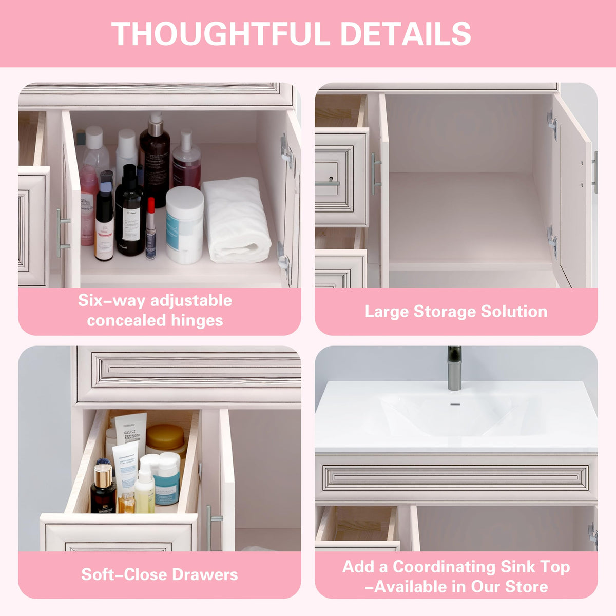 36" Maple Walnut Bathroom Vanity Base â Ready-to-Assemble Sink Cabinet with Drawers, Shaker Style Storage, Base Only, No Top or Sink