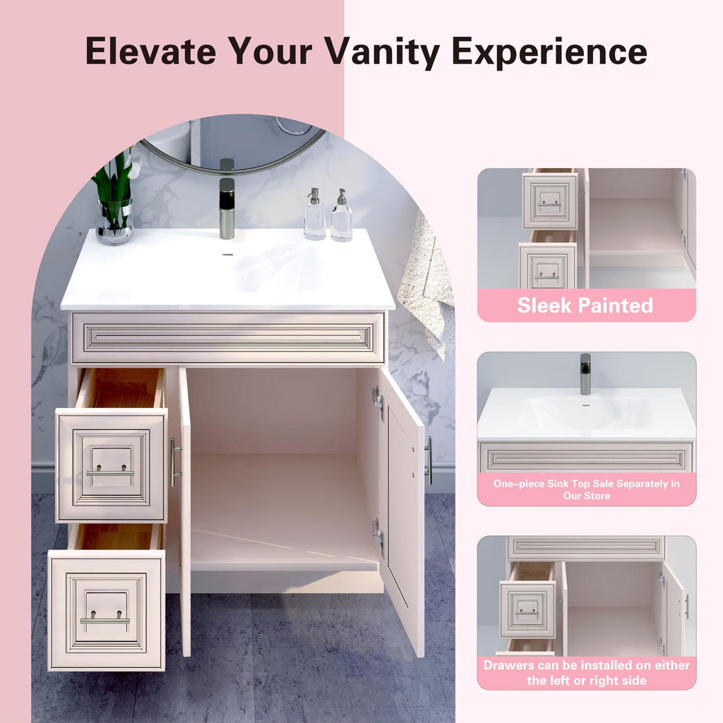 36" Maple Walnut Bathroom Vanity Base â Ready-to-Assemble Sink Cabinet with Drawers, Shaker Style Storage, Base Only, No Top or Sink