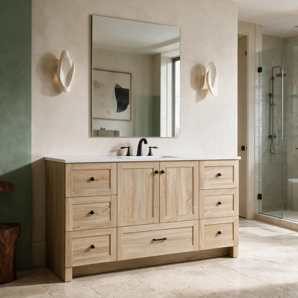 18" Pre-Assembled Bathroom Vanity with Sink, Engineered Wood, Ivory White Engineered Marble Countertop Included, Single Oval Porcelain Sink, 1 Soft-Close Drawers, Expresso