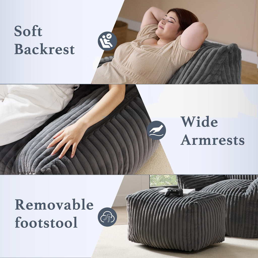 3-in-1 Giant Bean Bag Chair for Adults & Kids, Convertible Floor Sofa to Mattress, Memory Foam Beanbag Chair with Washable Cover, Multi Functional Lounge Couch for Bedroom, Living Room (Dark Grey)