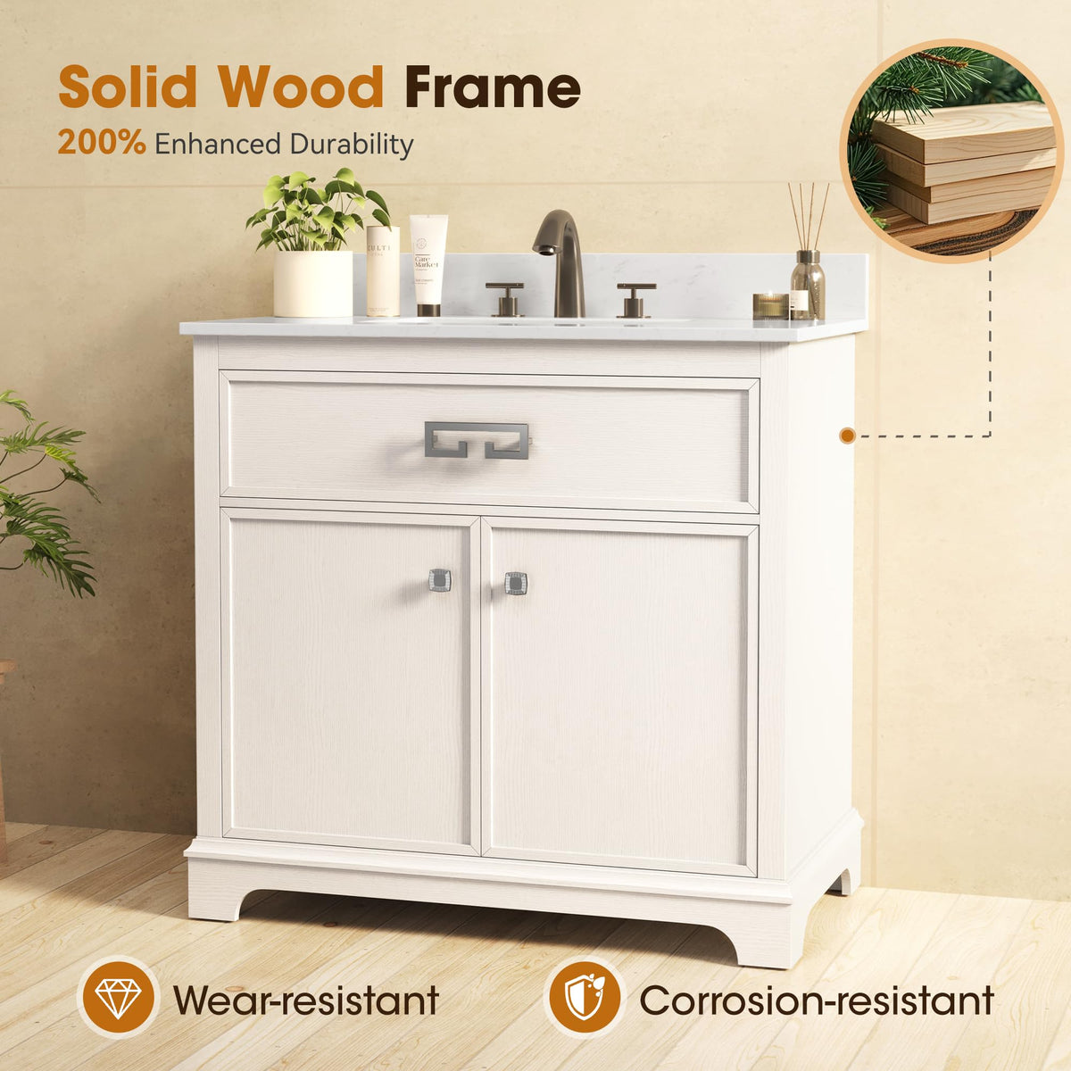 72 Inch Double Sink Bathroom Vanity Solid Wood, Fully Assembled