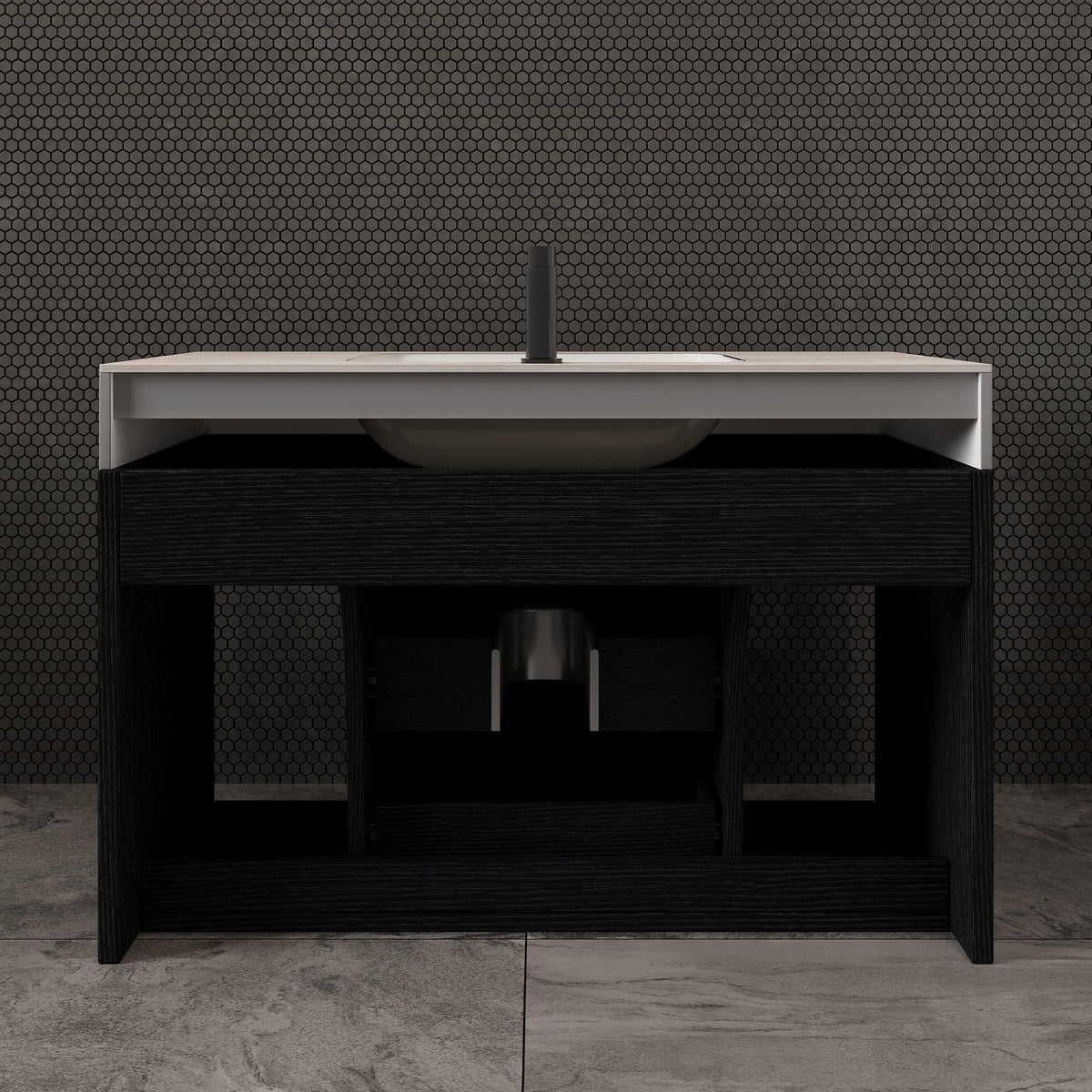 Glintee 40" Floating Bathroom Vanity & Sintered Stone Top, Black