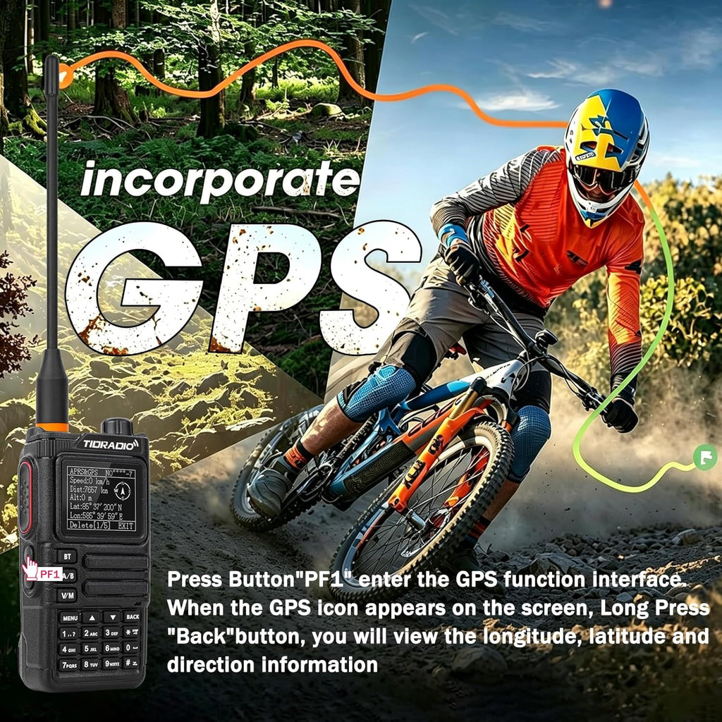 TIDRADIO TD-H9 10W GPS/APRS GMRS Handheld Radio, APP/Web Programming, Bluetoth, Noise Reduction, Repeater Capable, Spectrum Analysis, Compass, Air Band, NOAA, Long Range Walkie Talkies for Off-Roading