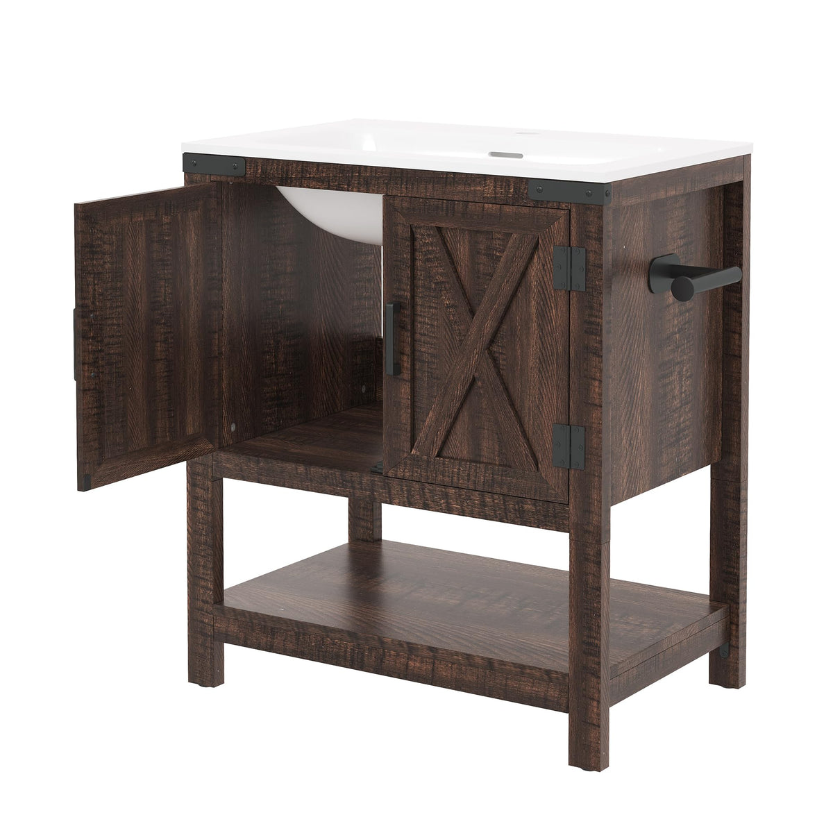AMERLIFE 48" White Farmhouse Sink Bathroom Vanity, Solid White Top