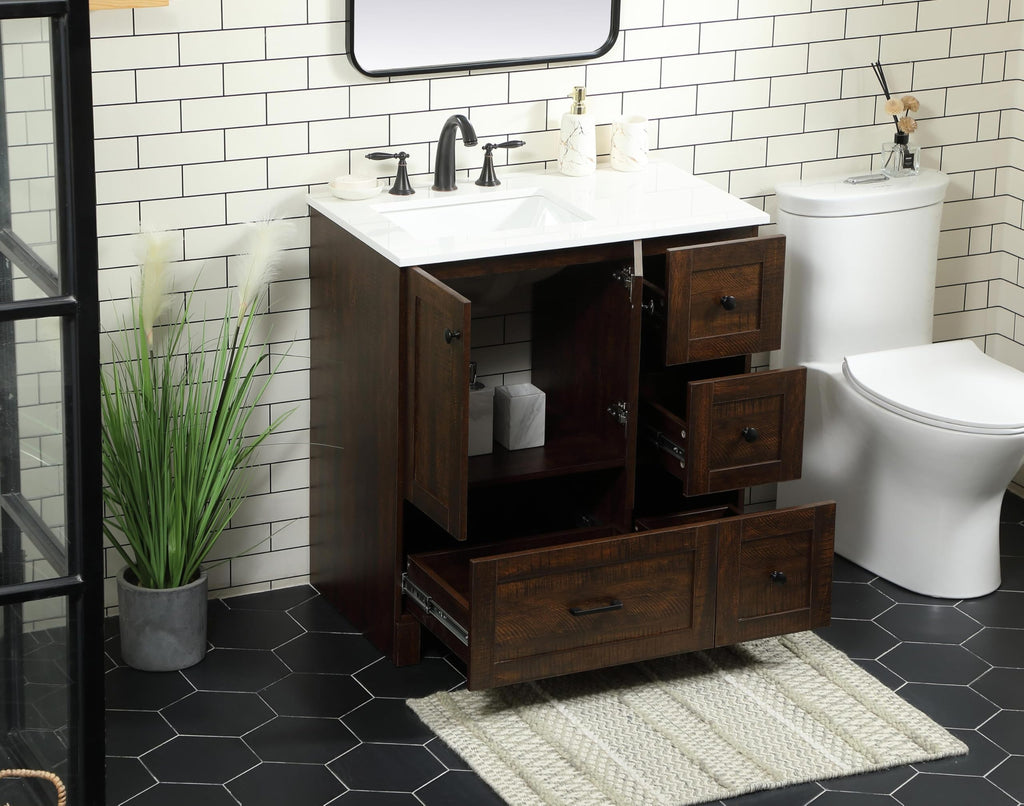 18" Pre-Assembled Bathroom Vanity with Sink, Engineered Wood, Ivory White Engineered Marble Countertop Included, Single Oval Porcelain Sink, 1 Soft-Close Drawers, Expresso