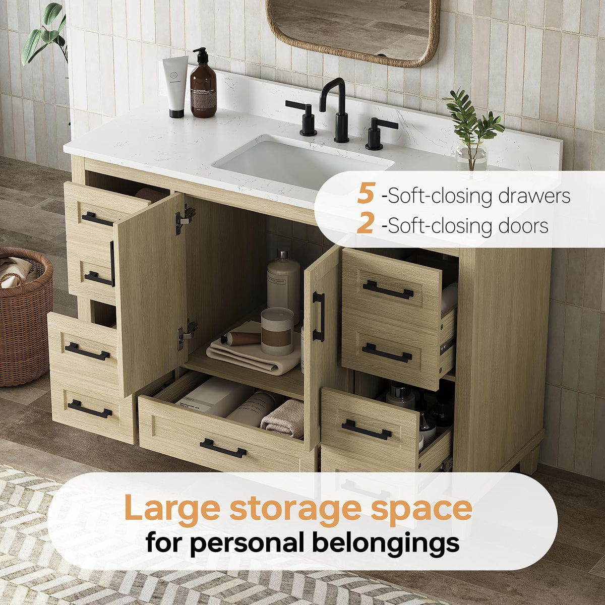 48 Inch Bathroom Vanity with Sink, Fully Assembled, Green