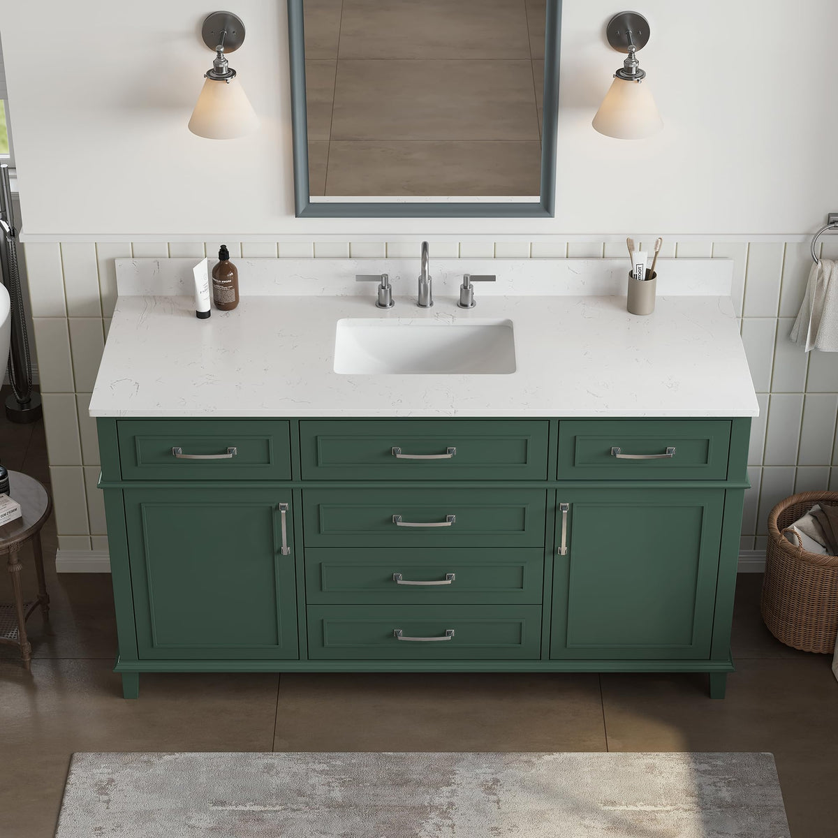 42 Inch Bathroom Vanity with Sink, Pre Assembled, White