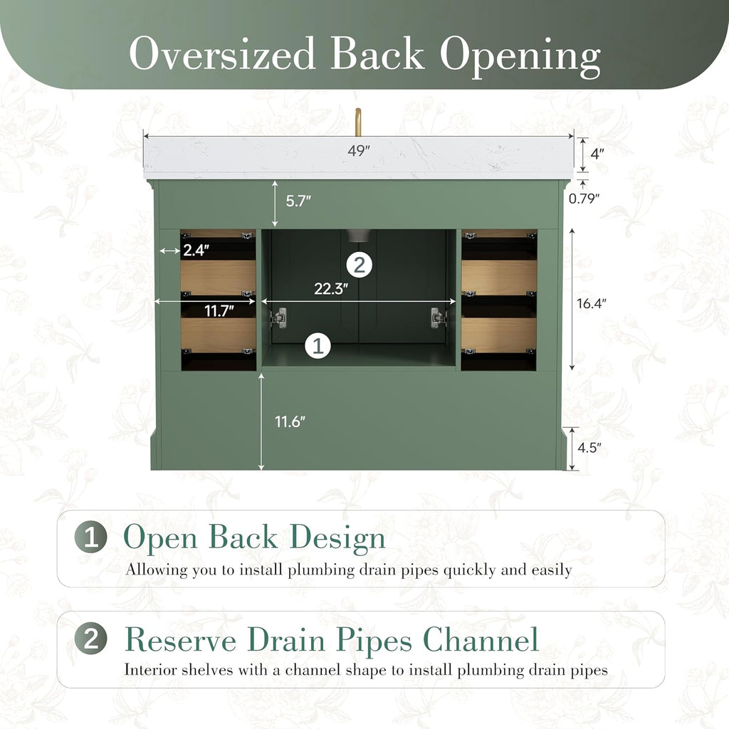 48 Inch Bathroom Vanity with Sink, Fully Assembled, Green