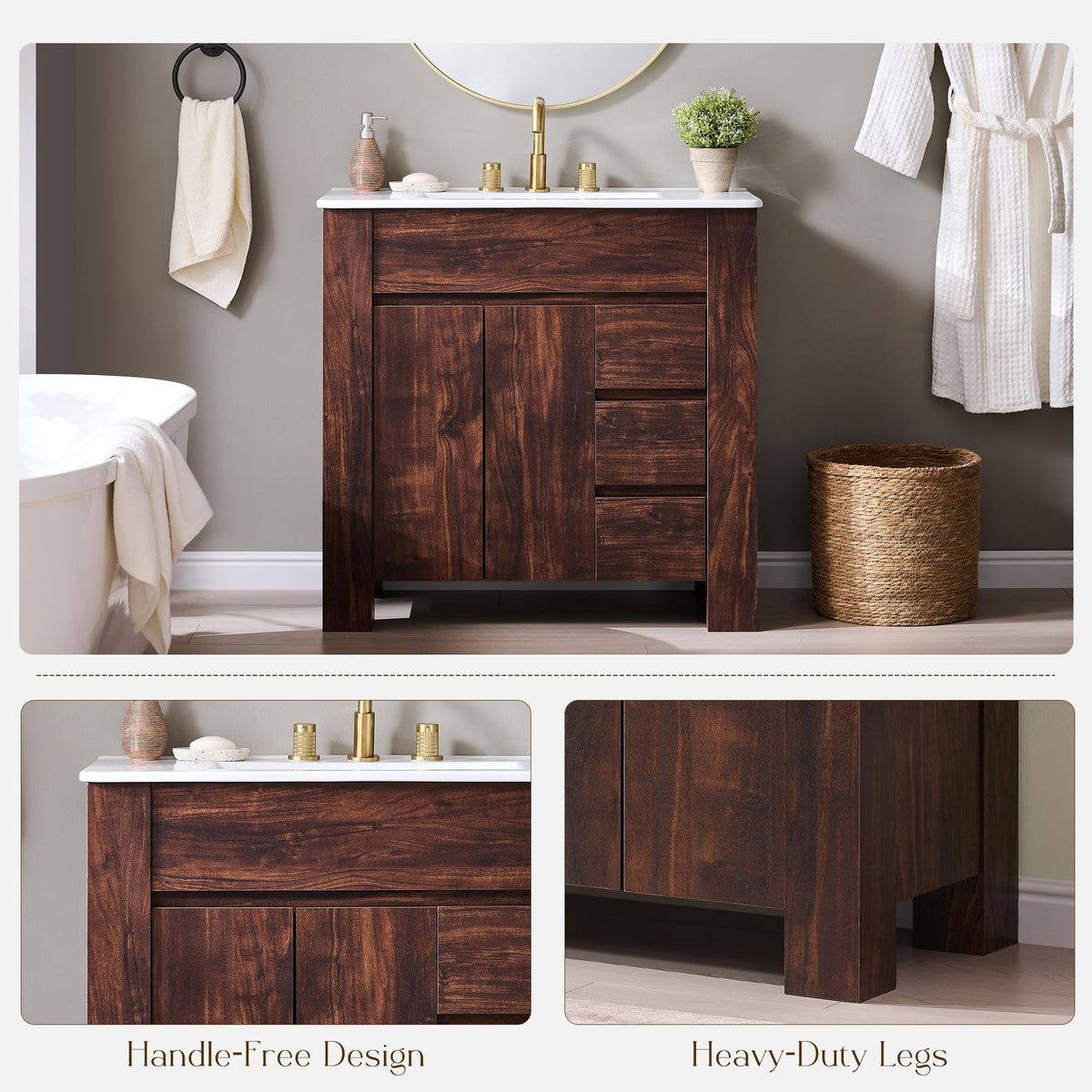 T4TREAM 47.6 Inch Modern Bathroom Vanity with Double Sink, Natural Oak