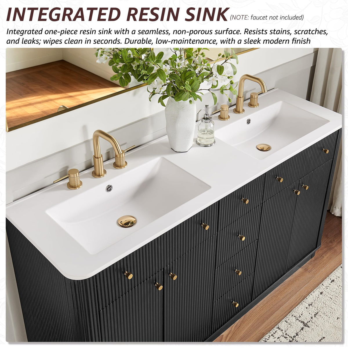 T4TREAM 36" Fluted Bathroom Vanity with Single Sink, Natural Oak