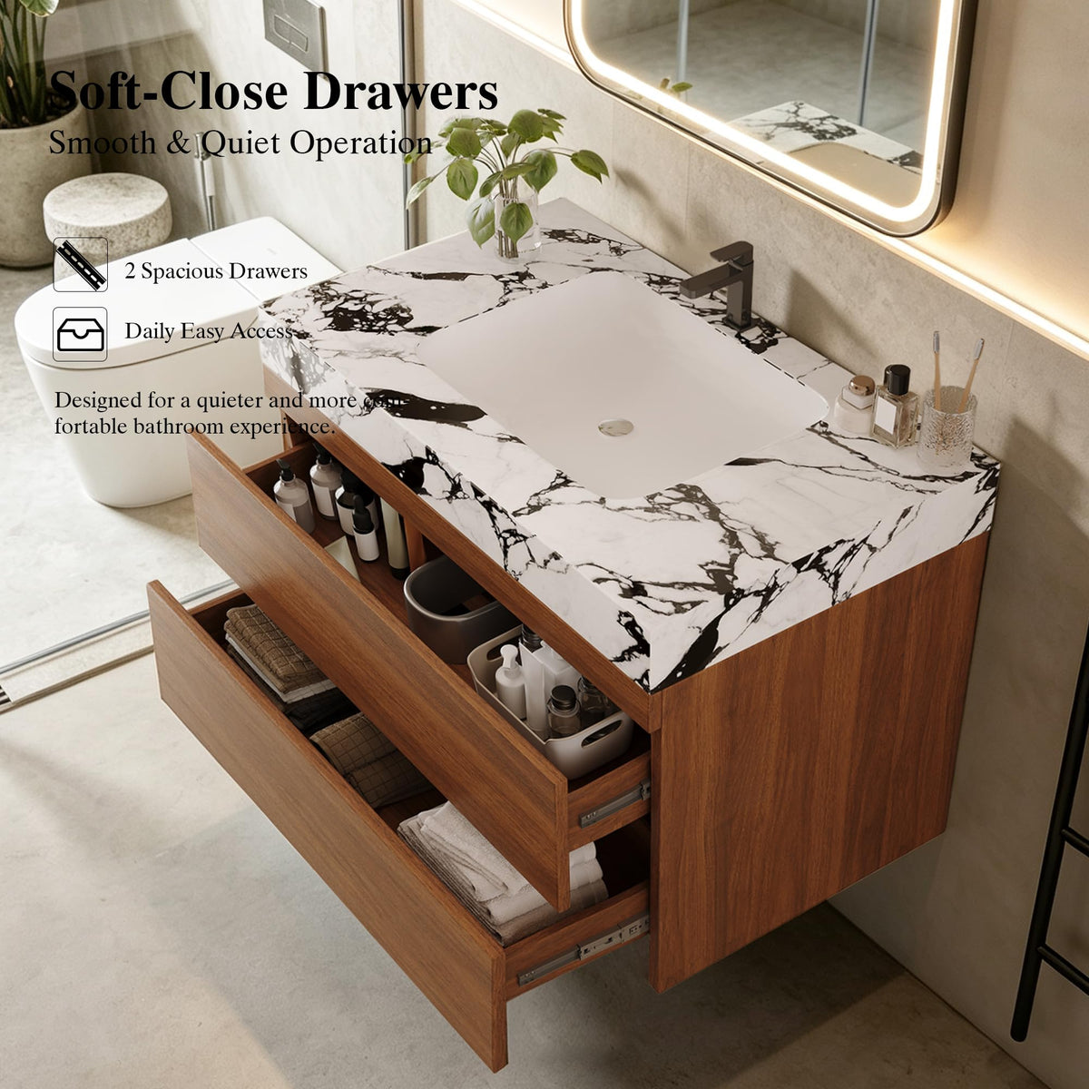 36 Inch Bathroom Vanity with Sink, Black Floating Wall Mounted Vanity