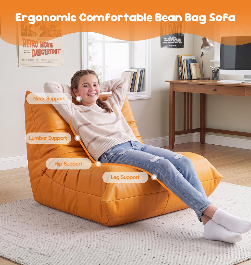 Hobestluk Bean Bag Chair Adult Leather Togo Chair Memory Foam Living Room