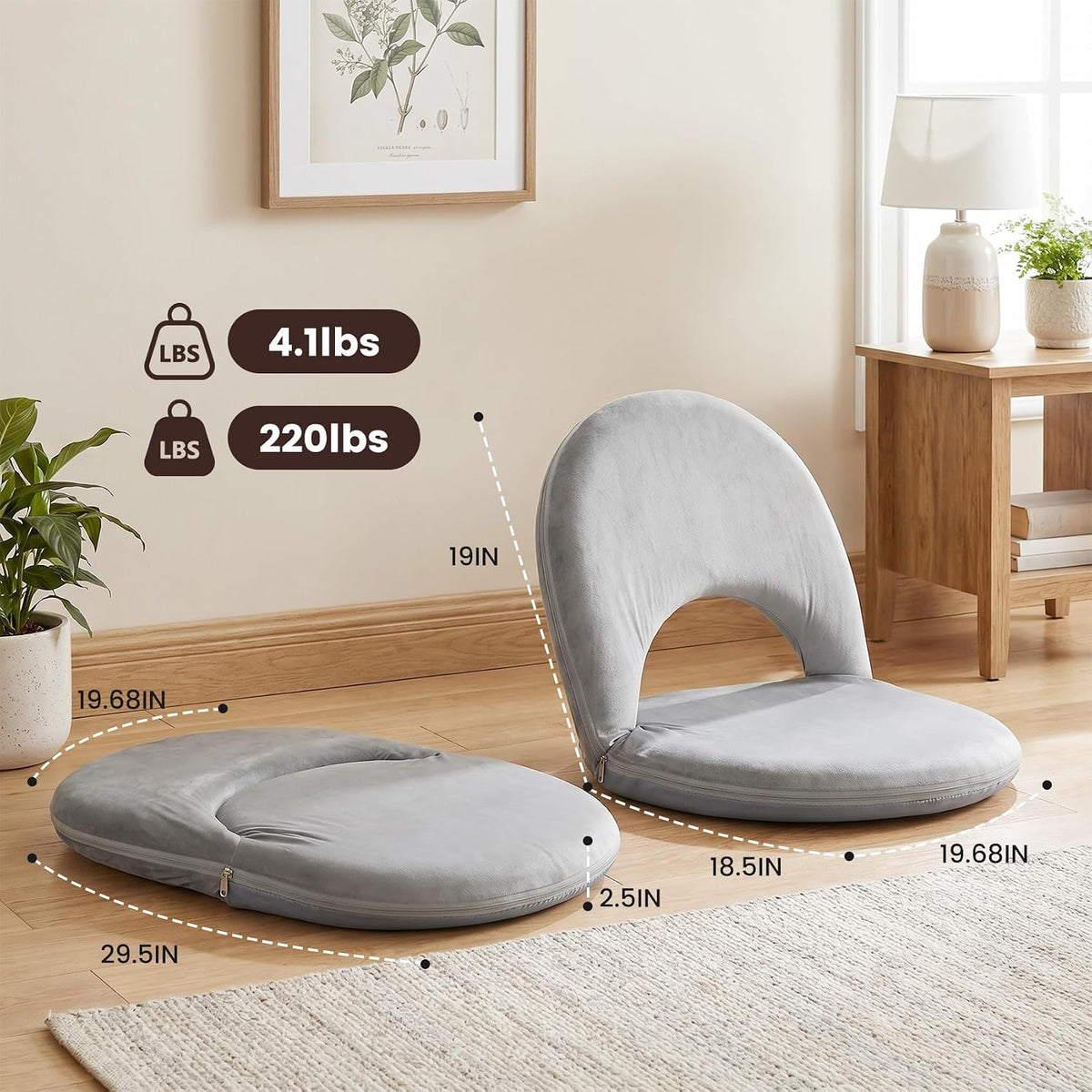2Pcs Foldable Floor Chair with 5-Position Adjustable Back Support & Thick Padded Seat for Leisure, Gaming, Reading, Meditation, Indoor & Outdoor Use