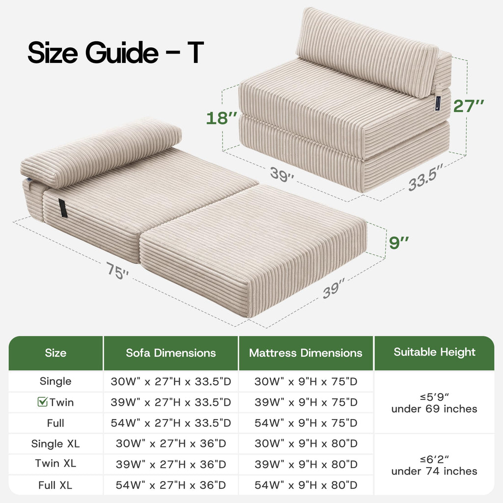 Folding Sofa Bed Convertible 4 in 1 Sleeper Chair Gray Single
