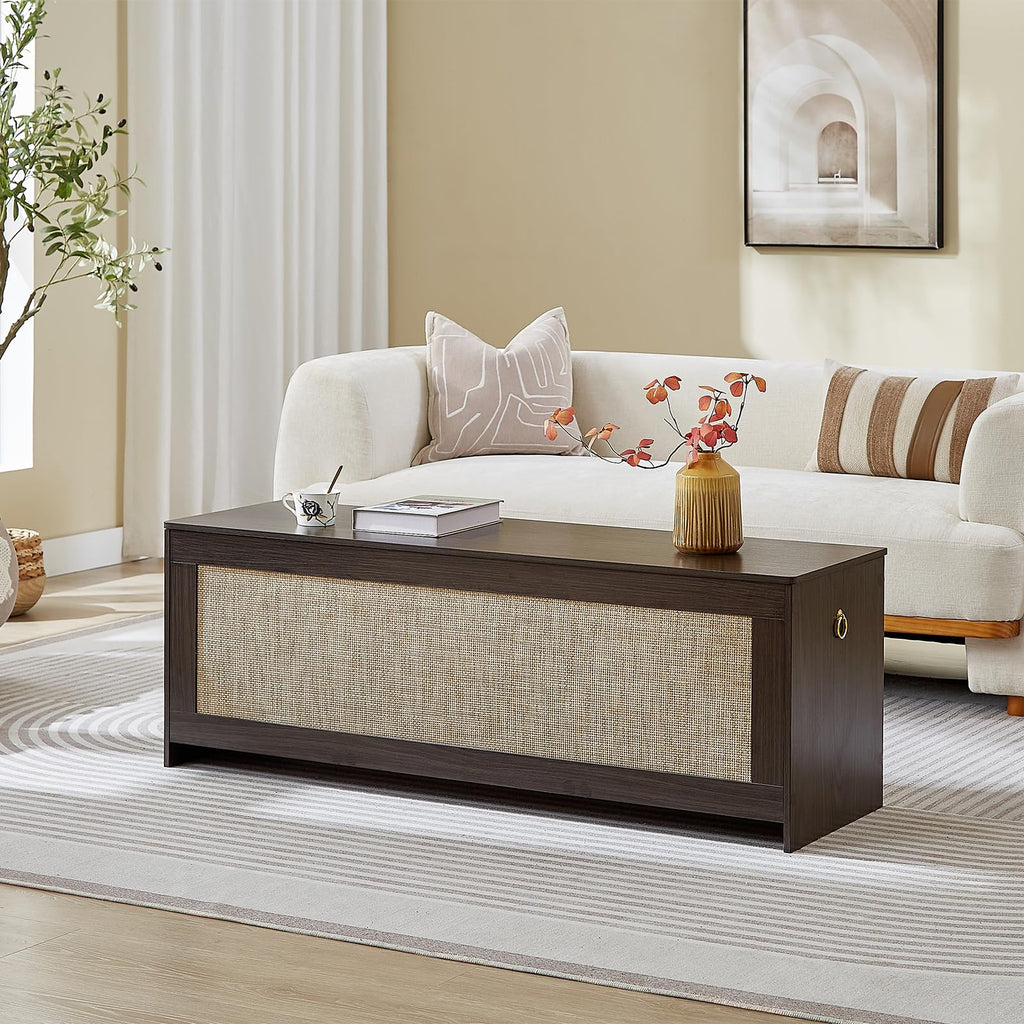 51.2" Storage Chest Extra Large, Rattan Storage Bench,(Cherry Brown