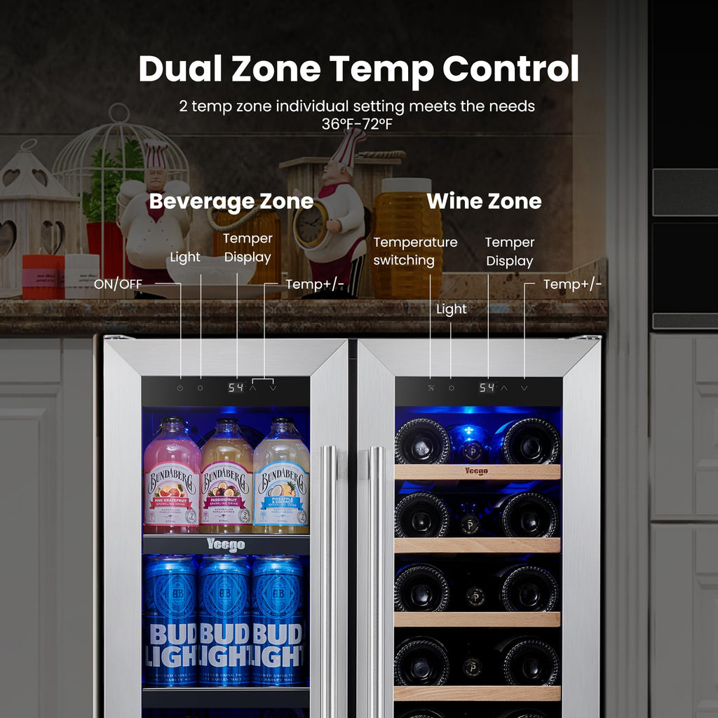 Yeego 30 Inch Wine and Beverage Refrigerator with 80 Can and 33 Bottle