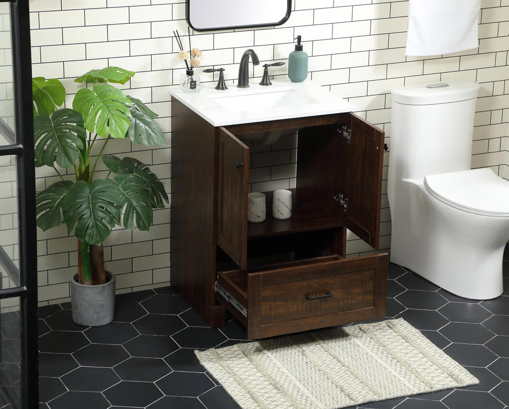 18" Pre-Assembled Bathroom Vanity with Sink, Engineered Wood, Ivory White Engineered Marble Countertop Included, Single Oval Porcelain Sink, 1 Soft-Close Drawers, Expresso