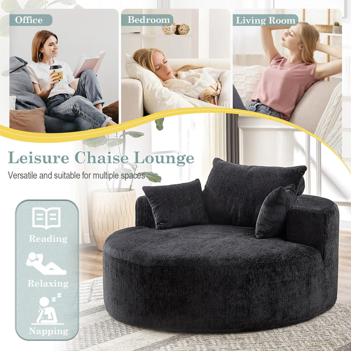 Oversized Round Chaise Longue Chair Indoor, Modern 55-inch Upholstered Corduroy Deep Seat Circle Single Cloud Lounge Floor Sofa Chair for Living Room, Bedroom Apartment, Beige
