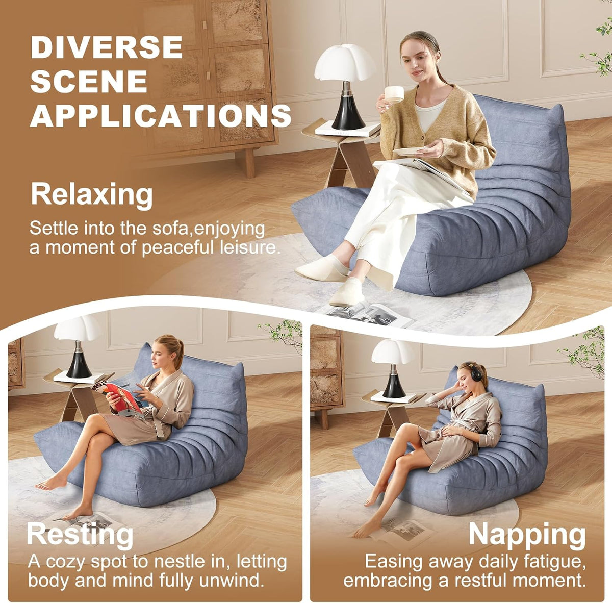 Bean Bag Chair for Adults, Memory Foam Bean Bag Sofa with Waterproof Fabric