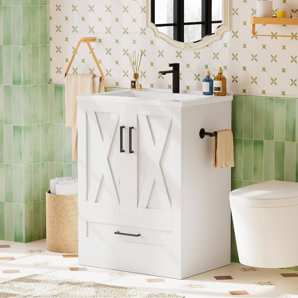 JUMMICO 24" Bathroom Vanity with Sink, Bathroom Storage Cabinet, White