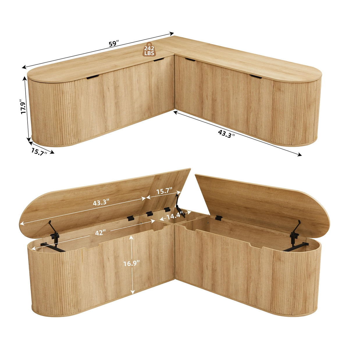 RARZOE 43.3" Fluted Storage Chest, Oval Storage Bench with 4 Wheels,(Green)
