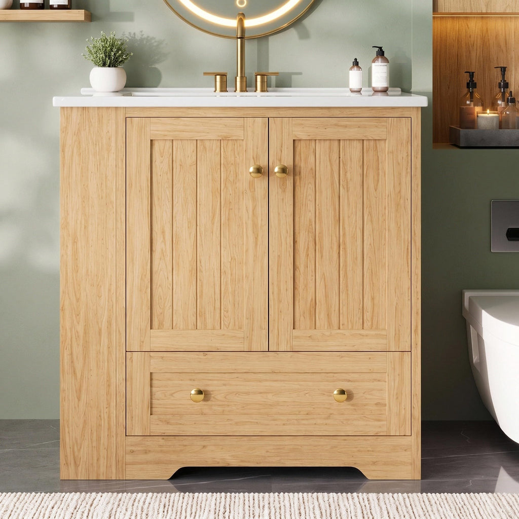 IRONCK Bathroom Vanity with Ceramic Sink, 30" Bathroom Cabinet, Black