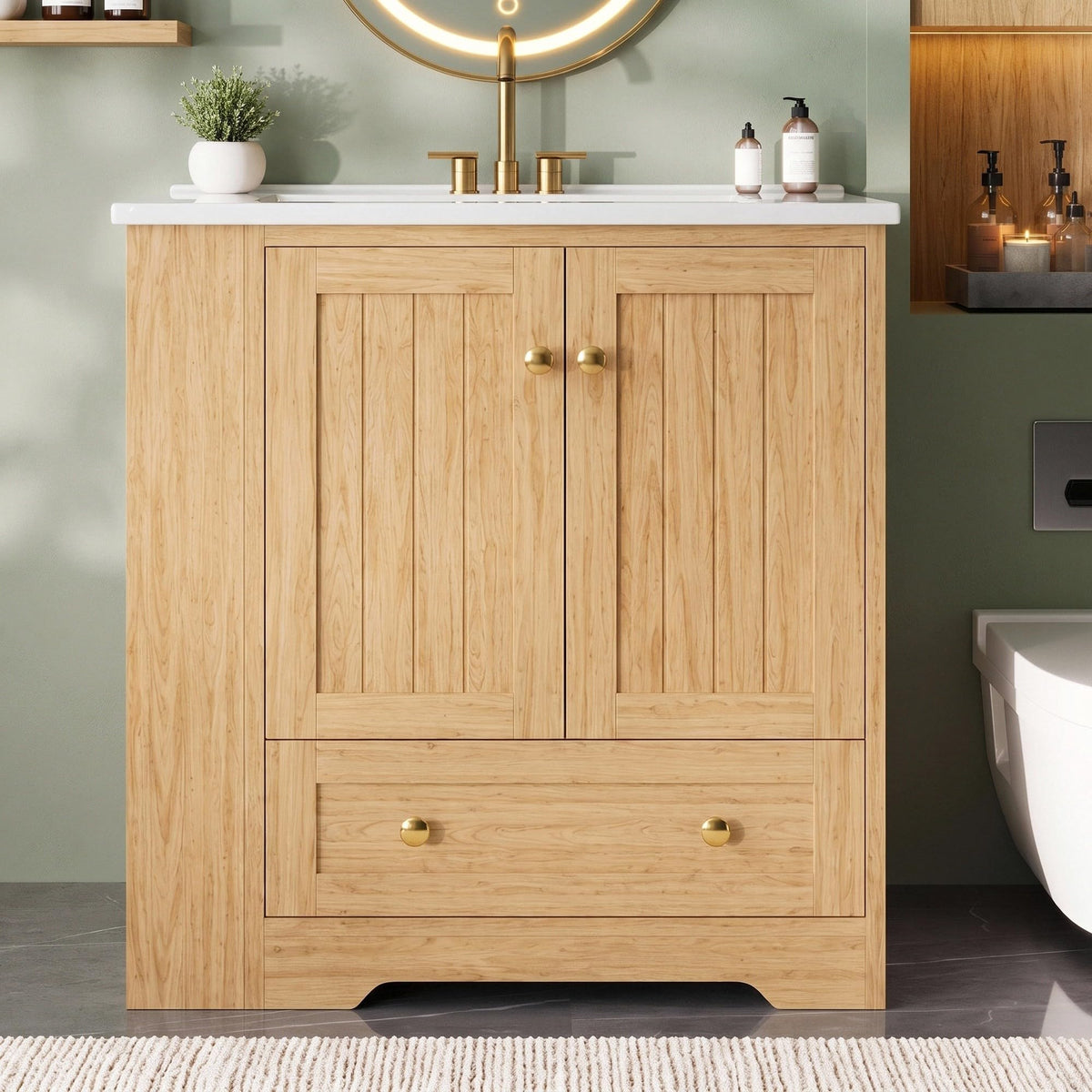 IRONCK Bathroom Vanity with Ceramic Sink, 30" Bathroom Cabinet, Black
