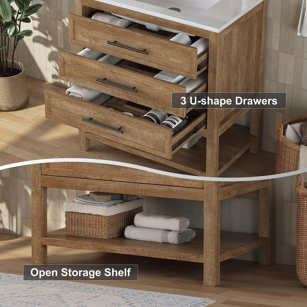 42 Inch Bathroom Vanity with Sink, Fully-Assembled, Walnut