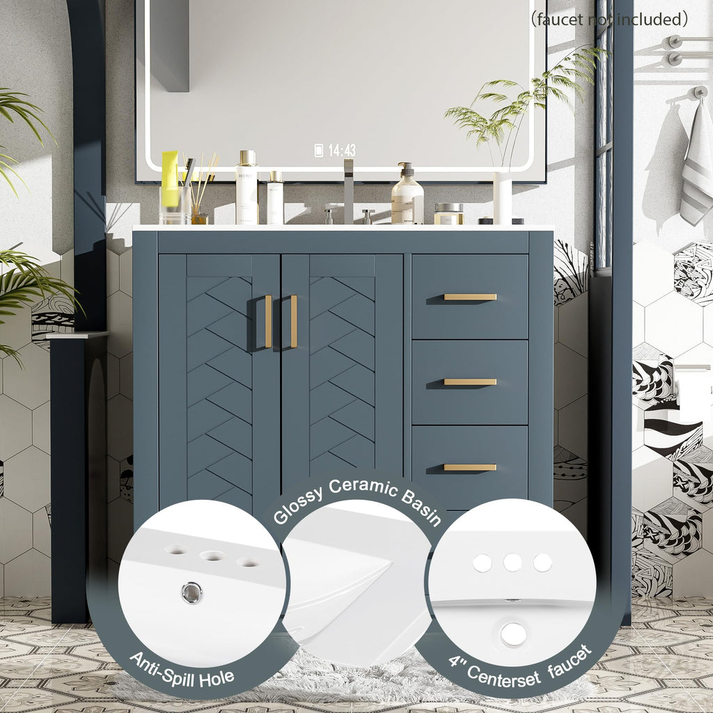 30 Inch Green Bathroom Vanity with Sink & Gold Handles,Light Luxury