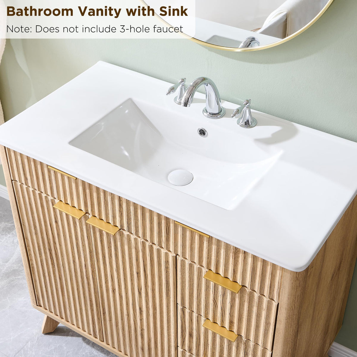 T4TREAM 60" Fluted Bathroom Vanity with Resin Sink Combo, Natural Oak