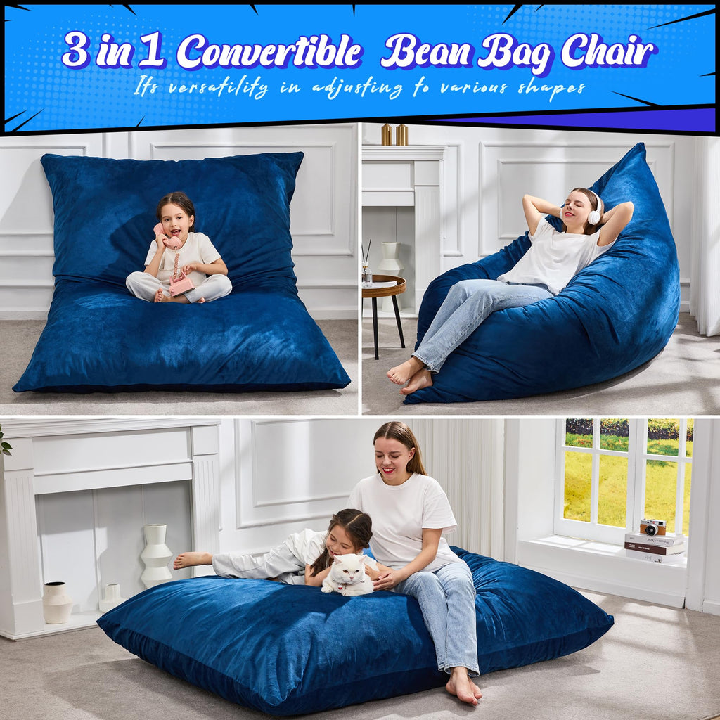 Hobestluk Adult Bean Bag Chair 3 in 1 Convertible Large Bean Bag Sofa