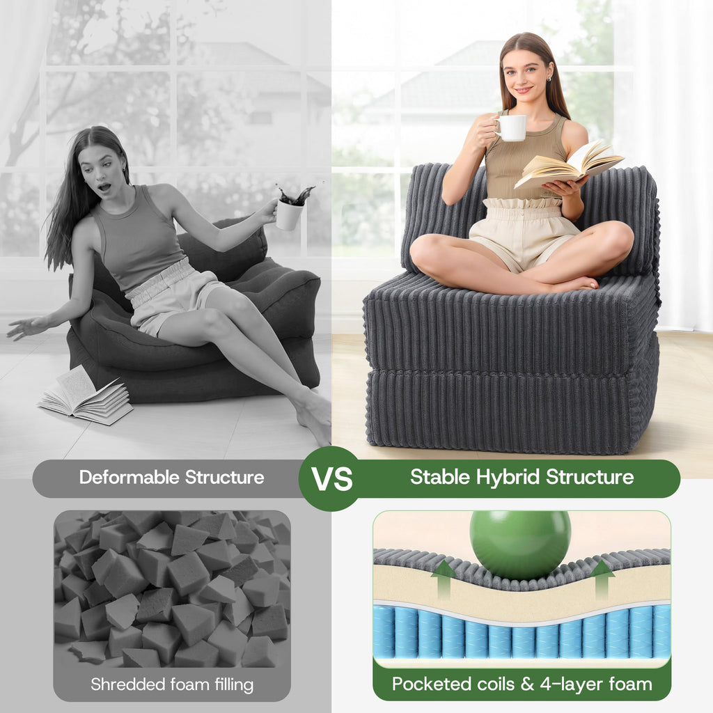 Folding Sofa Bed Convertible 4 in 1 Sleeper Chair Gray Single