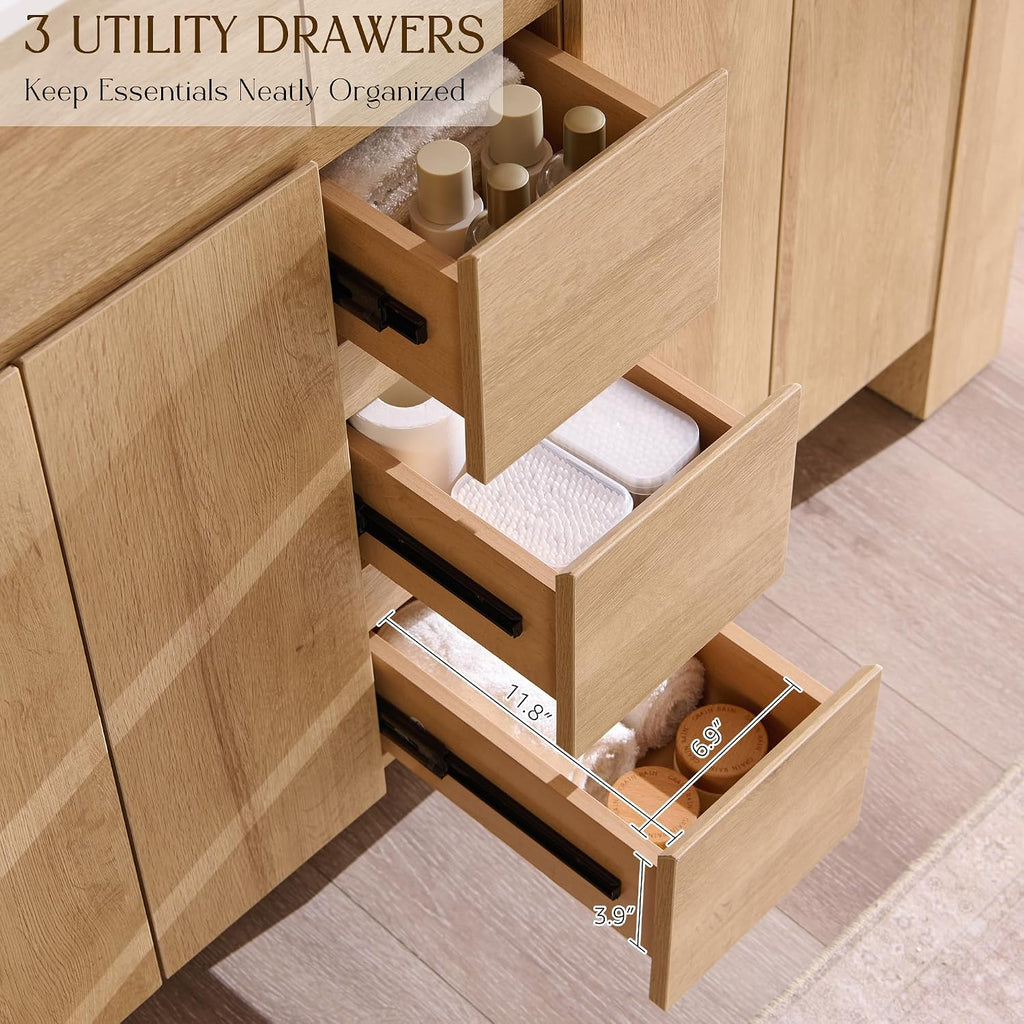 T4TREAM 47.6 Inch Modern Bathroom Vanity with Double Sink, Natural Oak