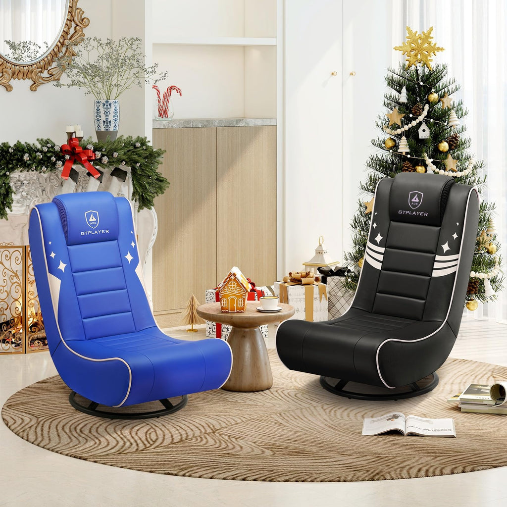 GTPLAYER Floor Gaming Chair Foldable Swivel Floor Chairs for Kids Boys Comfy Video Game Seat with 360Â° Multipurpose for Gamers, Bedroom or Game Room(Black-Blue)