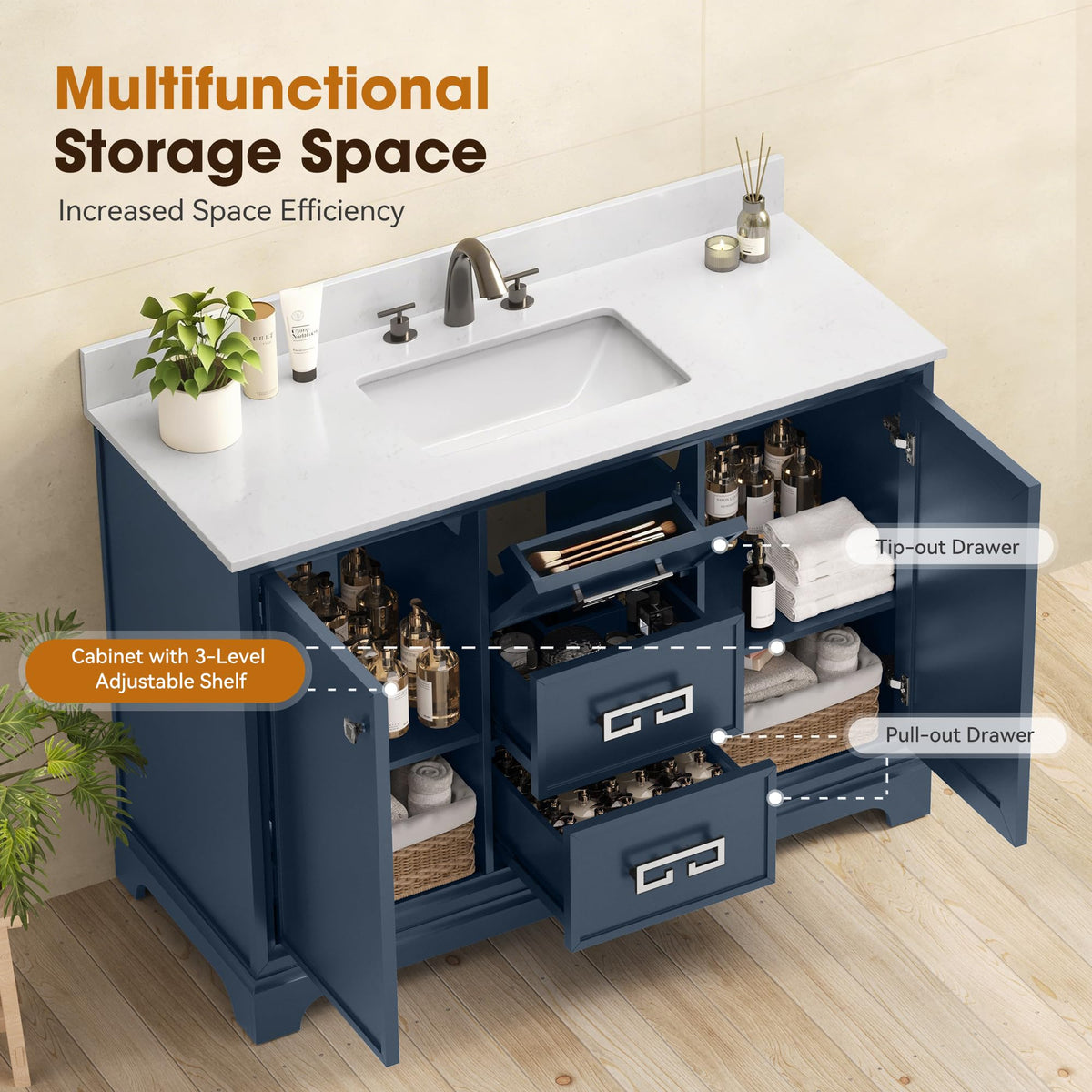 72 Inch Double Sink Bathroom Vanity Solid Wood, Fully Assembled
