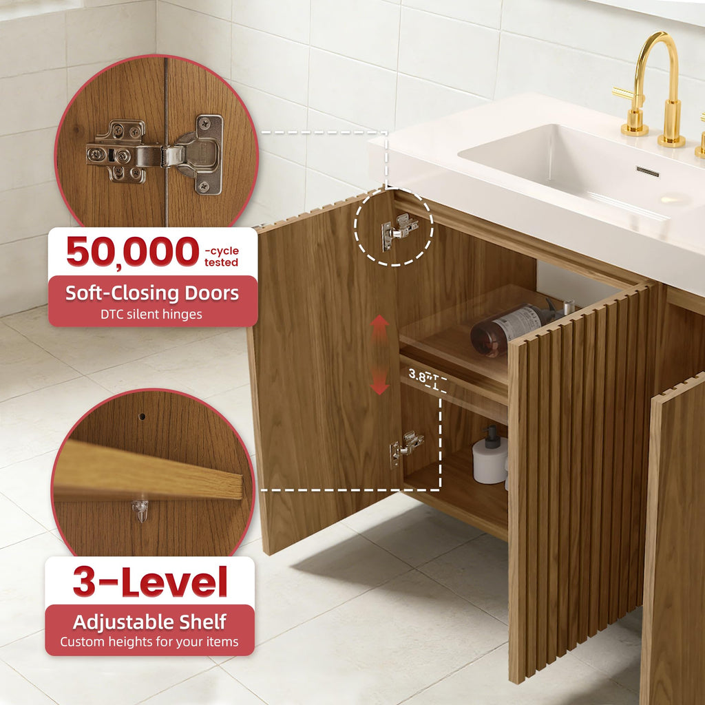 36â Modern Bathroom Vanity with Black Sink, Smoked Brown