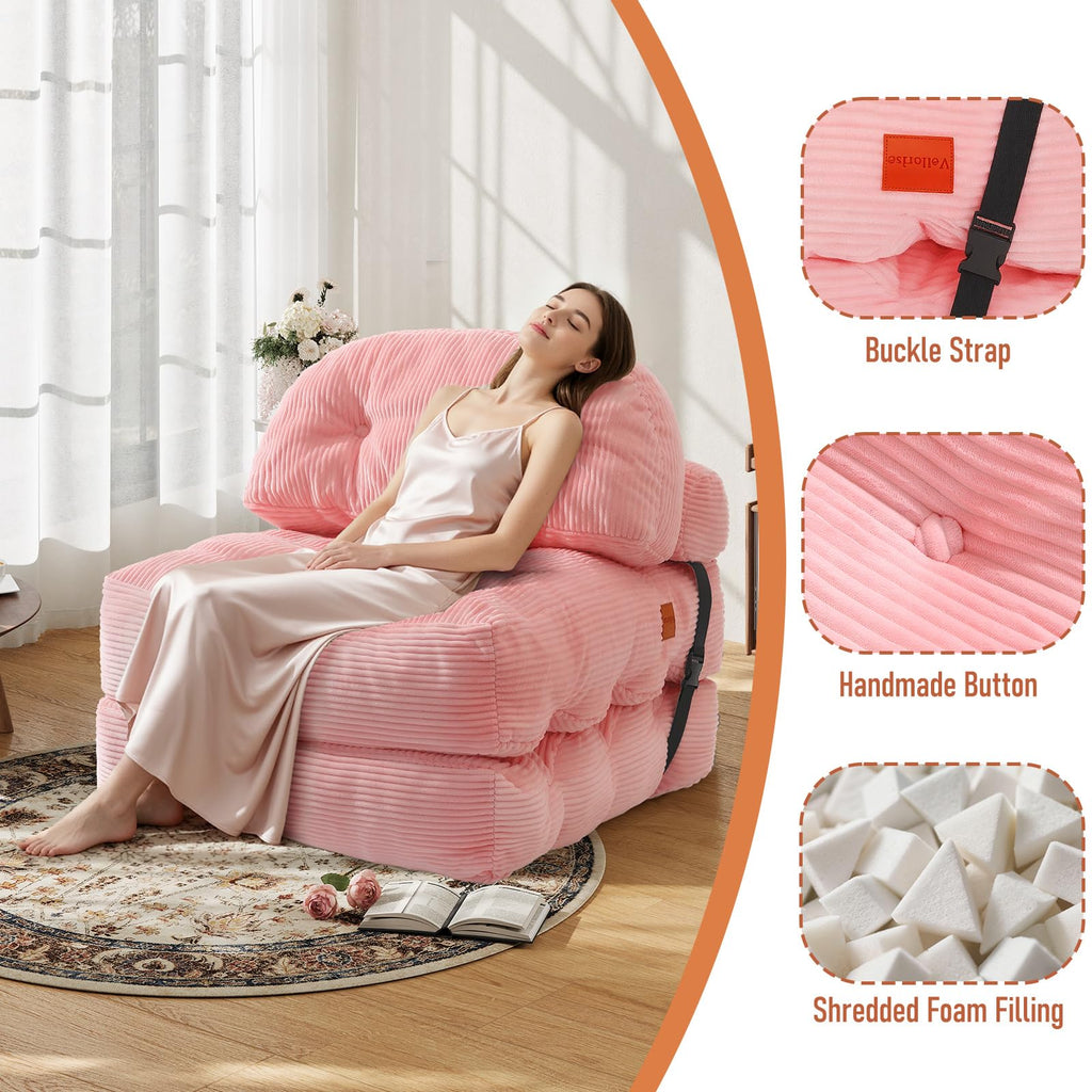 Folding Sofa Bed, Convertible Sleeper Chair with Back Support and Pillow